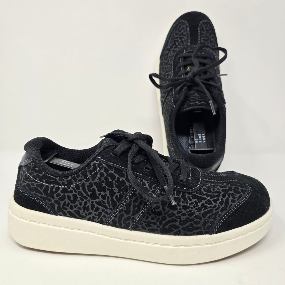 Orthofeet 71101 Womens 7 B Black Cheetah Print Leather Orthopedic Sneakers